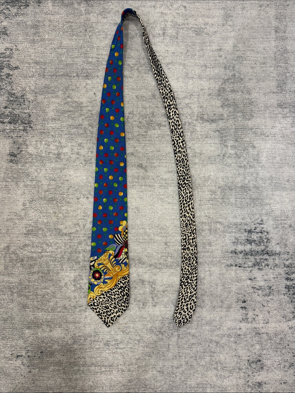 Versace Blue Tie with Multicolor Dots and Gold Baroque Accents